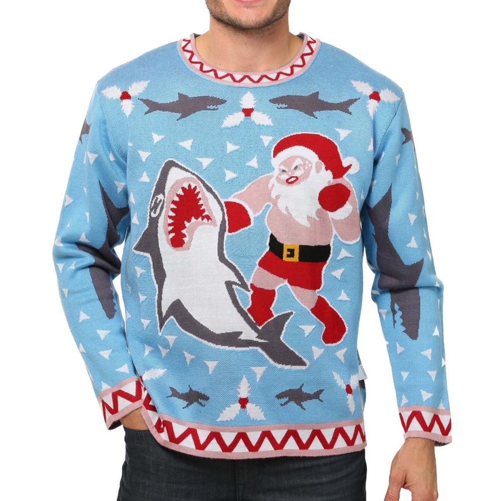 MEN’s XXL ugly Christmas sweater (worn one time) Santa vs Shark